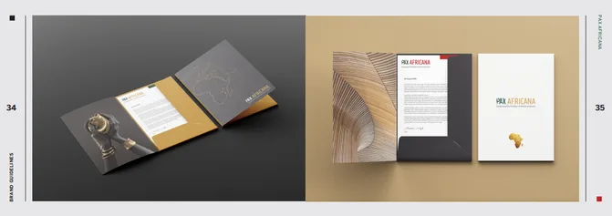 Guidelines spread showing the branded folder and letterhead